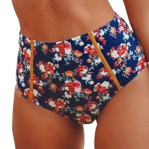 Navy Floral High Rise Retro Cheeky Bikini Bottoms